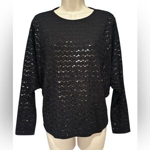 Clara Sun Woo Black Palettes Sequin Dolman Sleeve Knit Top Sz XS